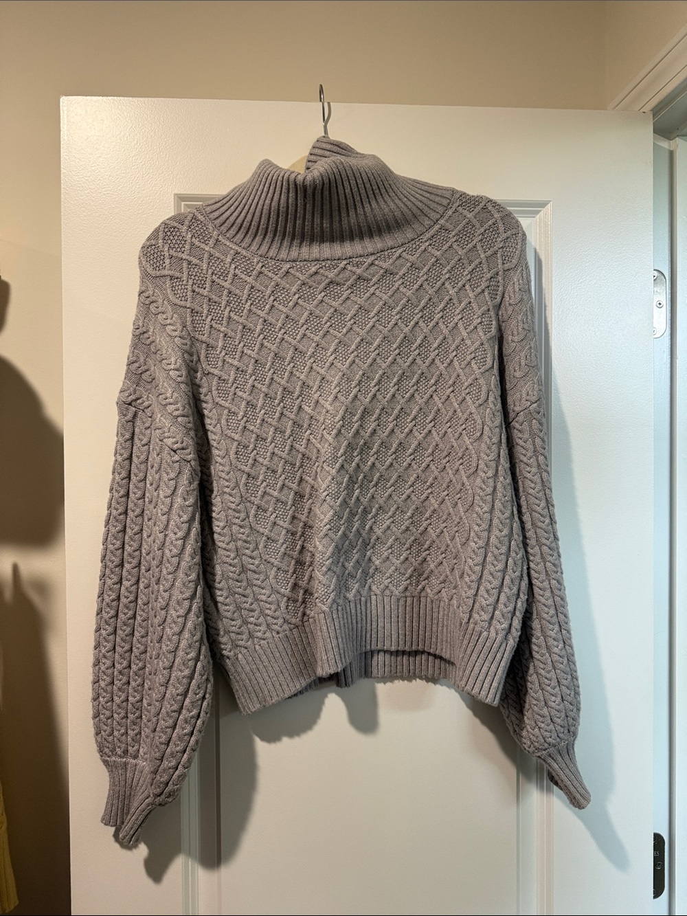 Truth by Republic Cropped Cable Knit Turtleneck Sweater gray